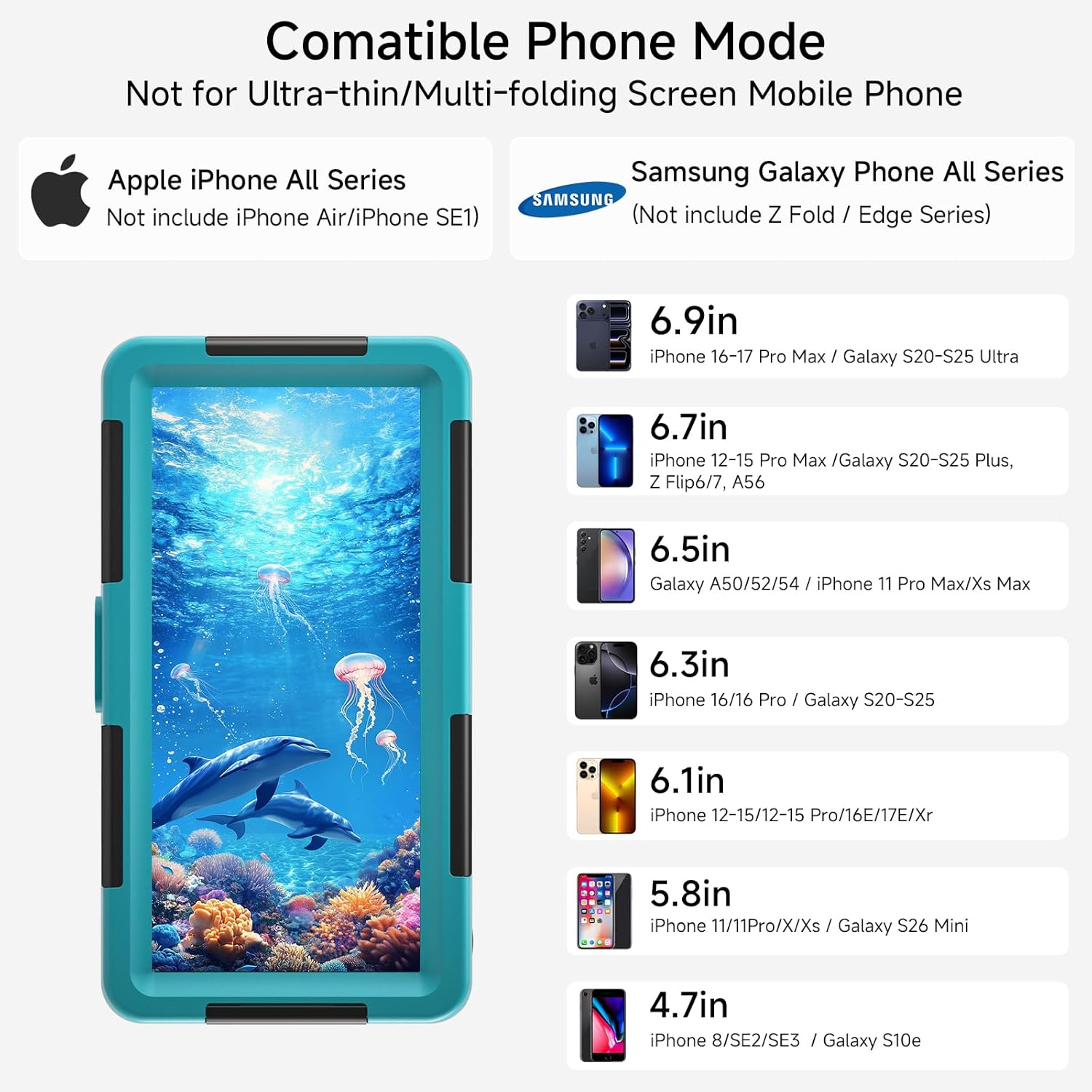 Underwater Phone Case for Snorkeling, 50ft/15M Professional Waterproof Phone Case for iPhone 17-8 Plus/Pro/Pro Max, Galaxy S25-S10Plus/Ultra, Underwater Photo Video(NOT for Folding Screens) [Blue]
