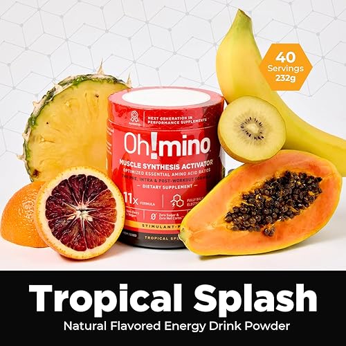 Miniatura 5 de Ohmino Activador de síntesis muscular sabor tropical Splash libre de estimulantes 40 porciones 988oz suplemento de aminoácidos electrolitos en polvo