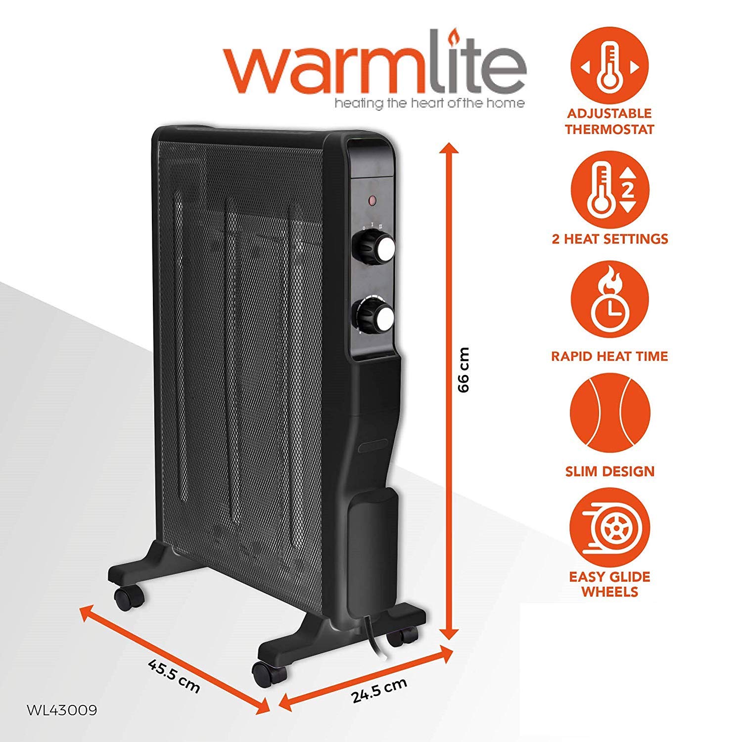 Warmlite WL43009 Portable Electric Oil Free Mica Radiator with Adjustable  Thermostat, Overheat and Anti Frost Protection, 2 Heat Settings 1000-1500  W, Black : Amazon.co.uk: Home u0026 Kitchen