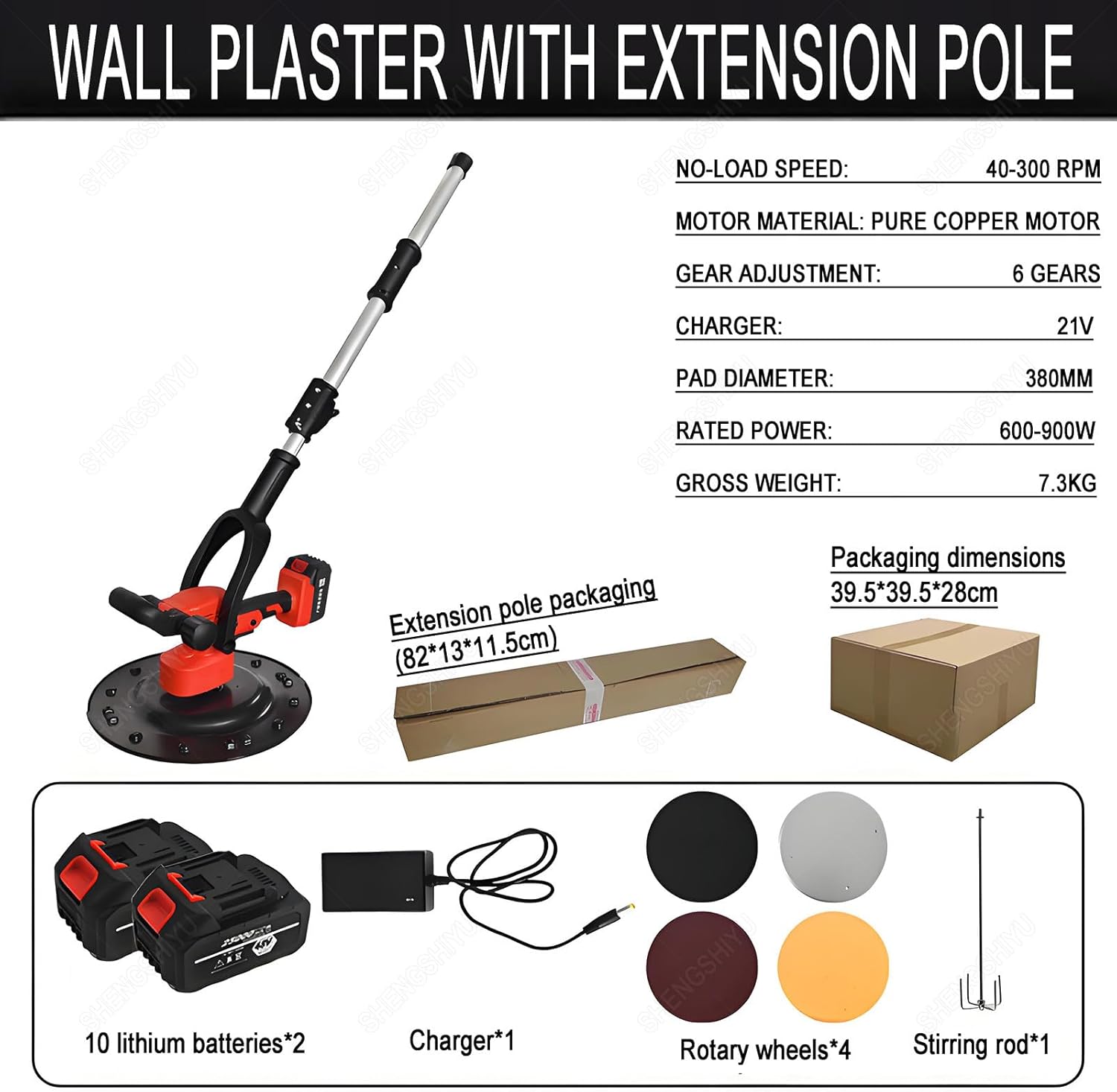 Concrete Smoothing Tool,with Telescopic Rod & Mixer,Disc Diameter 38cm,4 Trowel Types,with Telescopic Rod & Mixer,Polishing Machine for Coarse/Fine Sand & Putty Walls