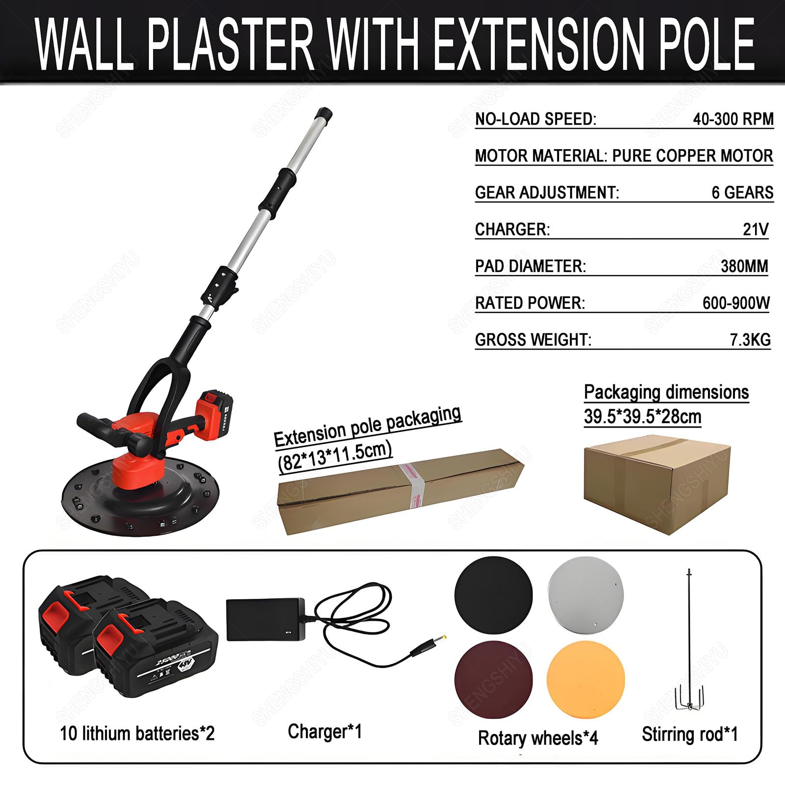 Pulidora de Pared para Alisar,Compactar,Pulir,4 Tipos Paletaajuste de 6 Velocidades,Mango Frontal Ajustable 120°,Pared de Enlucir para Arena Gruesa/Fina & Paredes Masilla