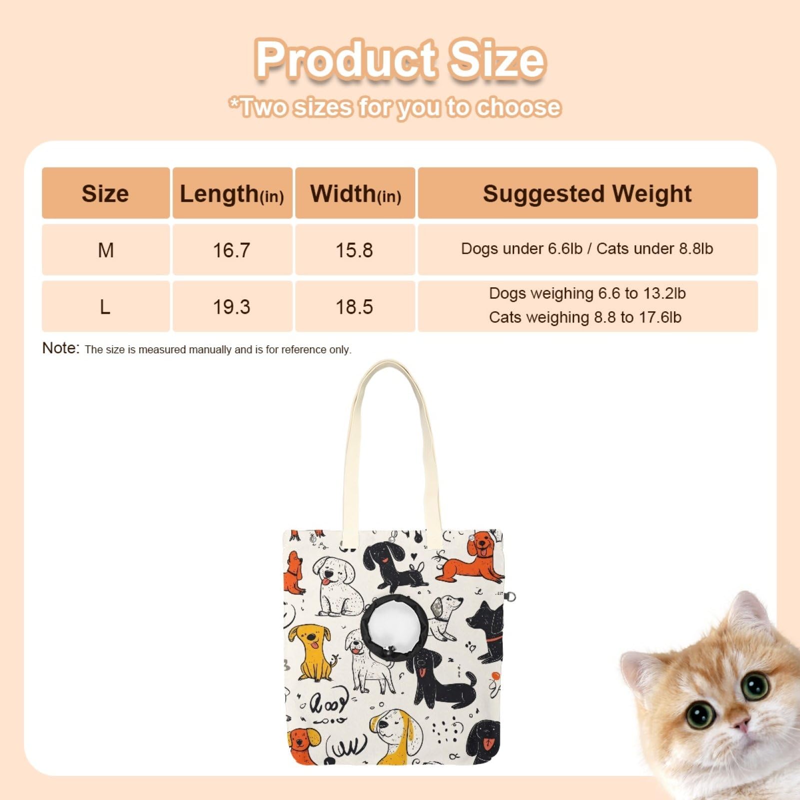 Pet Canvas Shoulder Bag Soft-Sided,Dog Purse Carrier for Small Dogs and Cats, Portable Pet Handbag with Adjustable Hole, Pet Washable Travel Tote Bag,Hand-Painted Dogs 19.3''x16.5''
