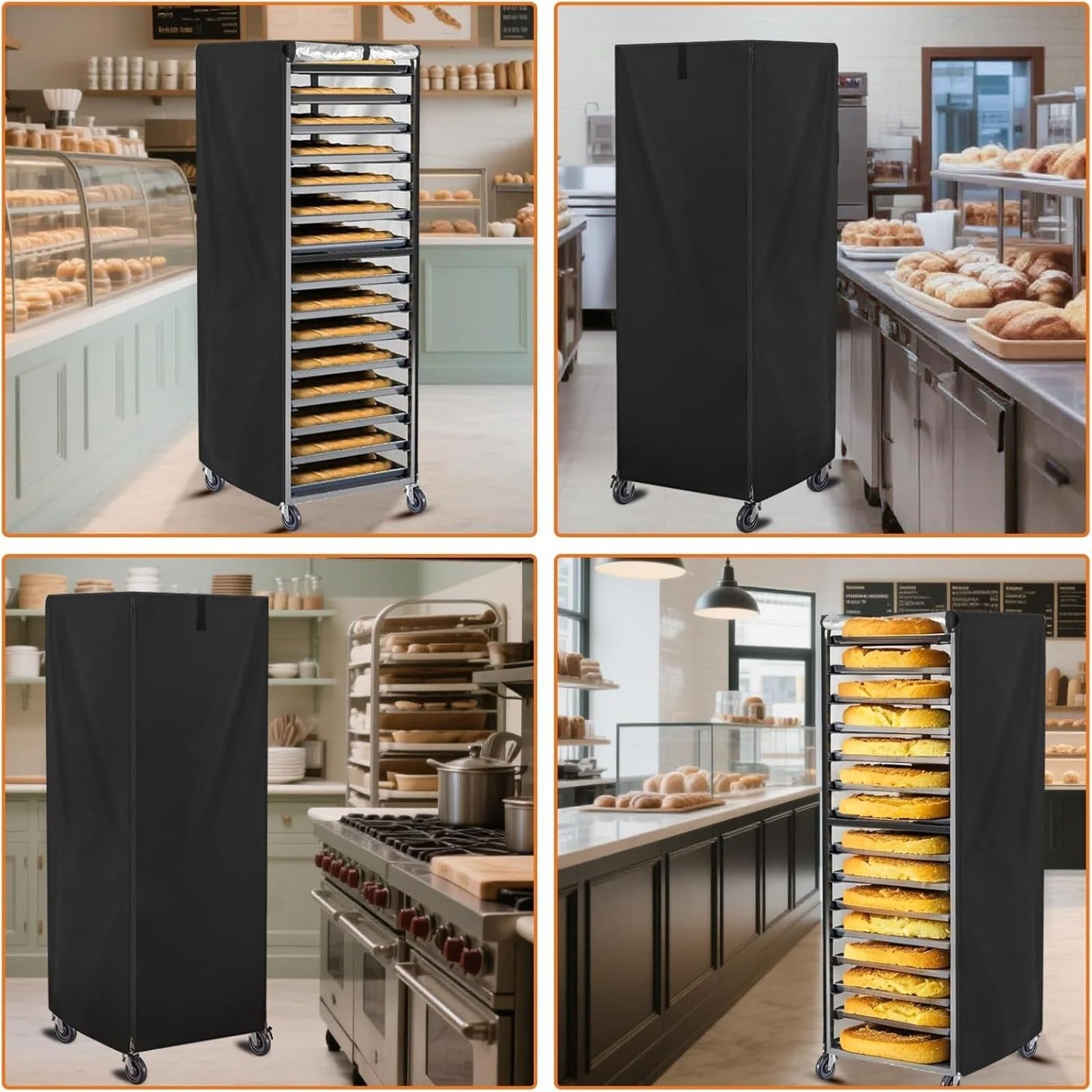 Housse de protection pour étagère à pain imperméable anti-poussière, avec fermeture éclair pour 20 niveaux – Tissu Oxford 420D aéré, usage professionnel boulangerie restaurant (Beige)