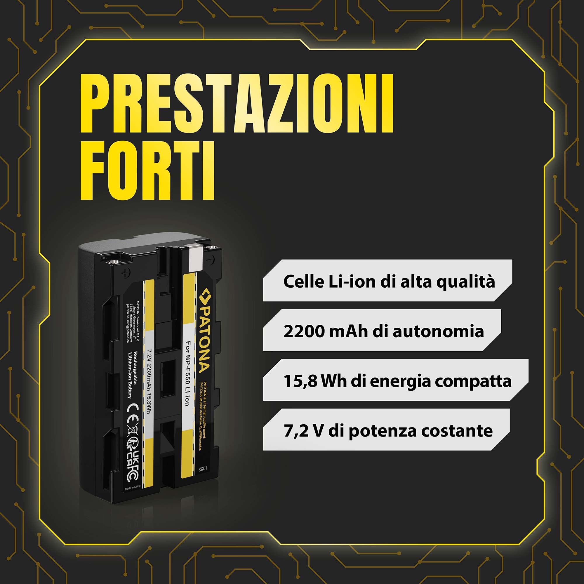 PATONA 2x NP-F550 Batteria 2200mAh compatibile con videocamere Sony, indicatori LED, illuminazione, luce video, monitor, fotocamera, Battery NP-F750 NP-F950 NP-F970 NPF550 NP F550