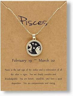 Gold Star Sign Coin Charm Pendant Chain Necklace – Night – Pisces (19th February - 20th March) - Zodiac Constellation Horoscope Celestial Astrology Jewellery - Women Men Gift