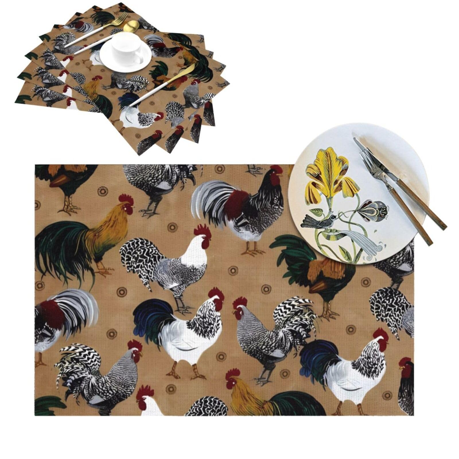 Set de table coq et poule en PVC 30x45 cm lavable et résistant