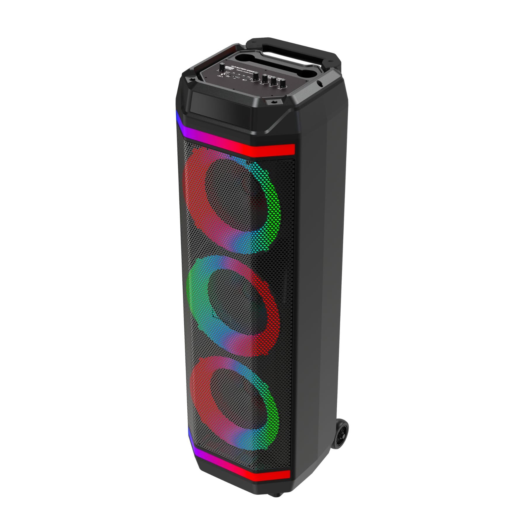 Altavoz Bluetooth BSL-S61 con iluminación en los Altavoces |3 Altavoces de 8 Pulgadas | 50W | Incluye Micrófono de Regalo | Batería de 3600 mAh | Radio FM y Reproductor MP3 vía USB | Carga USB-C