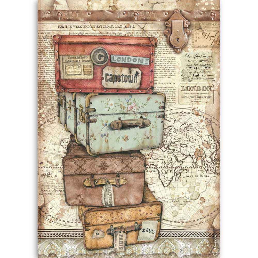 Stamperia Rice Paper Lady Vagabond-Luggage, Various, A4