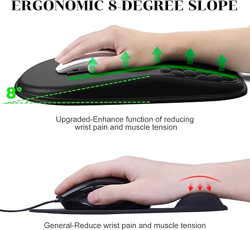 Miniatura 2 de JIKIOU Alfombrilla ergonómica para mouse con diseño de masaje, espuma viscoelástica para aliviar el dolor, base de poliuretano antideslizante,