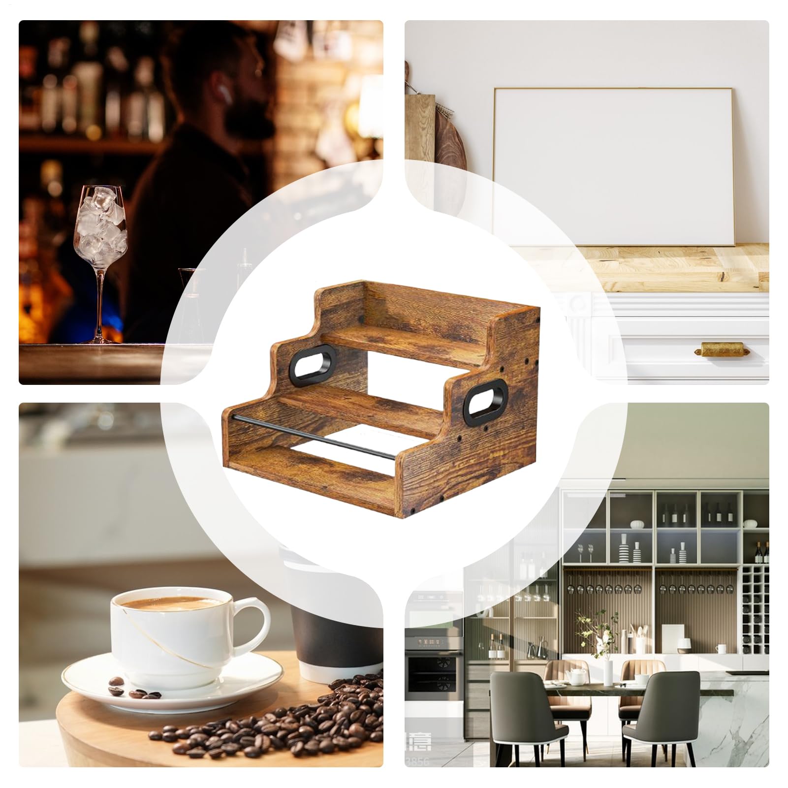 Mensola Espositiva Per Bottiglie Da Bar Espositore Vintage In Legno A 3 | Portavino Da Banco Casa Cucina Club Caffè Bevande Cosmetici Collezionisti Occasioni