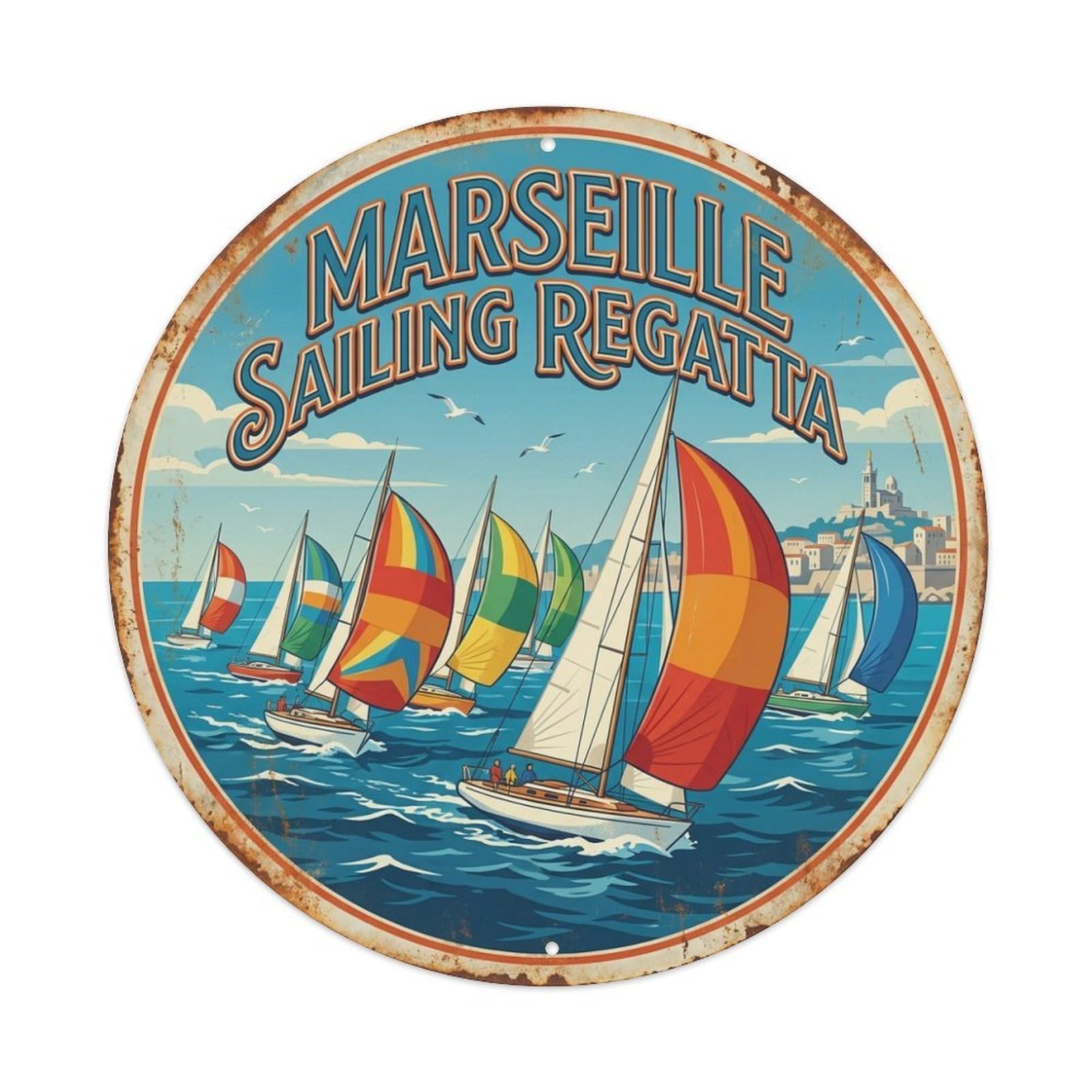 Sailing Regatta Marseille Seaside Landscape Metal Tin Sign