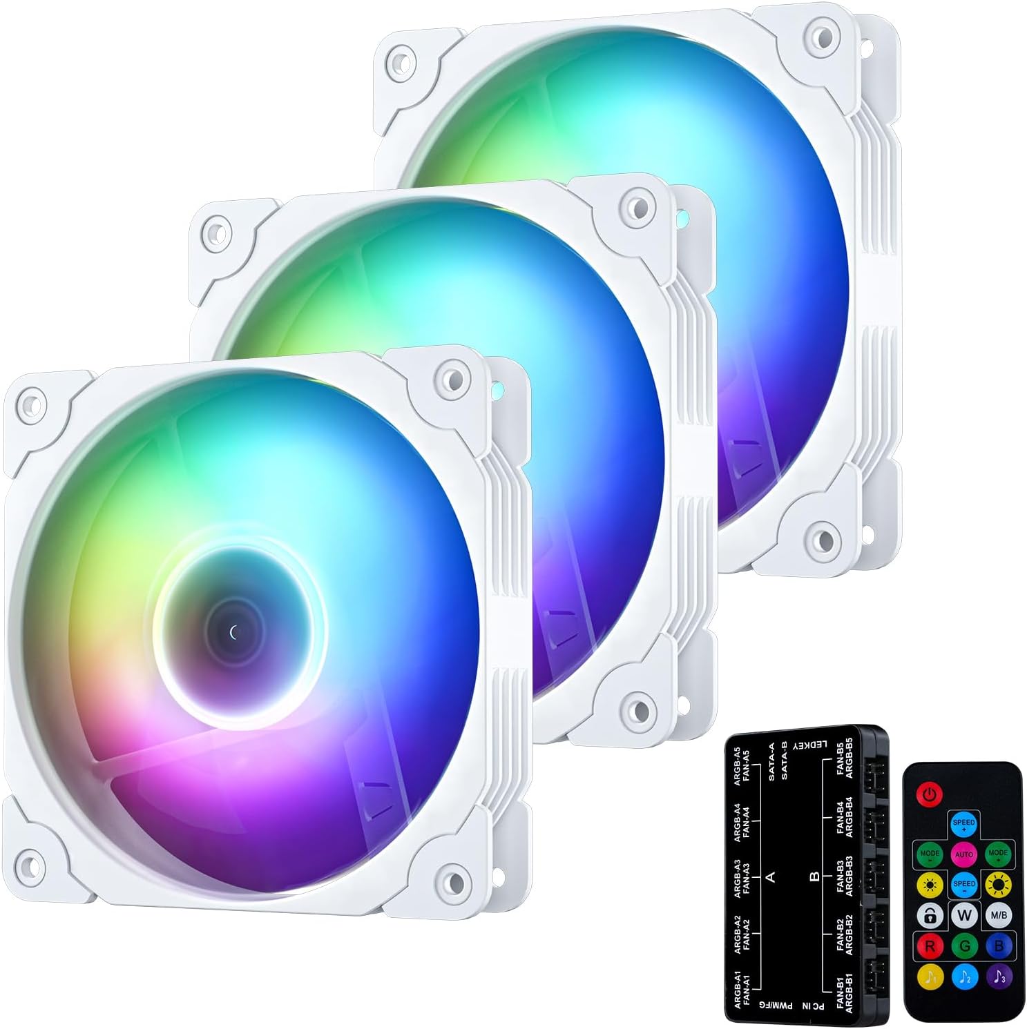 Vetroo 3 Pack 120mm ARGB LED Case Cooling Fan Computer PC Cooler White Frame High Airflow High-Performance Controller Free with 5V 3pin Motherboard Sync