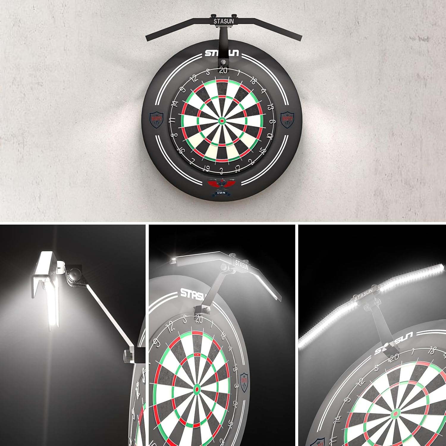 STASUN LED Dartboard Light, Foldable Dartboard Lighting System for The Entire Board, Professional Dart Accessories with Adjustable Angle and Brightness, No Side Glare
