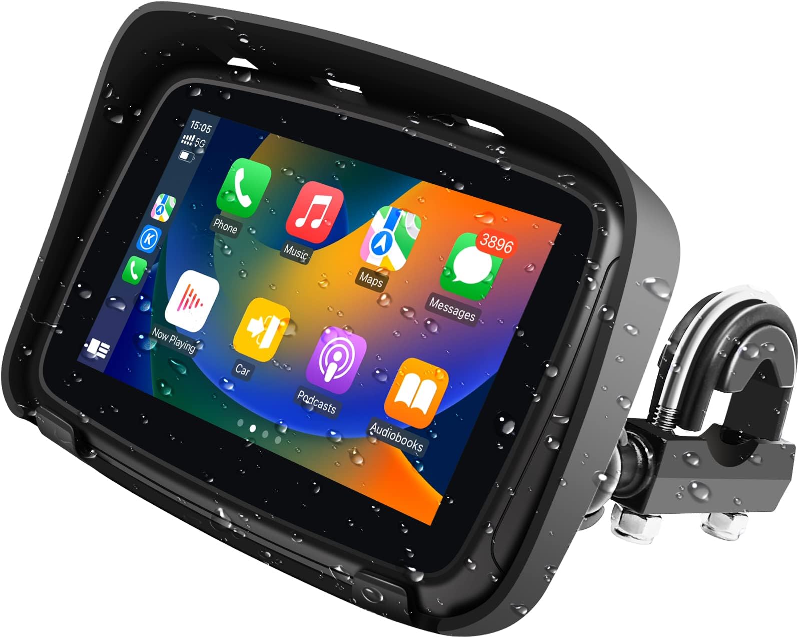 Carplay Screen for Motorcycle, Wireless Apple Car Play & Wireless Android Auto GPS Navigation for Motorcycle, 5" Waterproof Portable Apple Carplay/Android Auto, Support Siri/Google Assistant