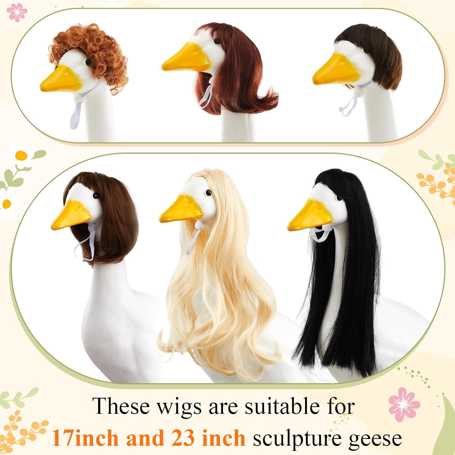6 Pcs Porch Goose Wig,Cute Porch Goose Outfit Suitable for 17 Inch and 23 Inch Statue,Cute Outdoor Statue Outfits,Patio Yard Goosey Wig for Lawn Goosey Garden Decoration - Image 2