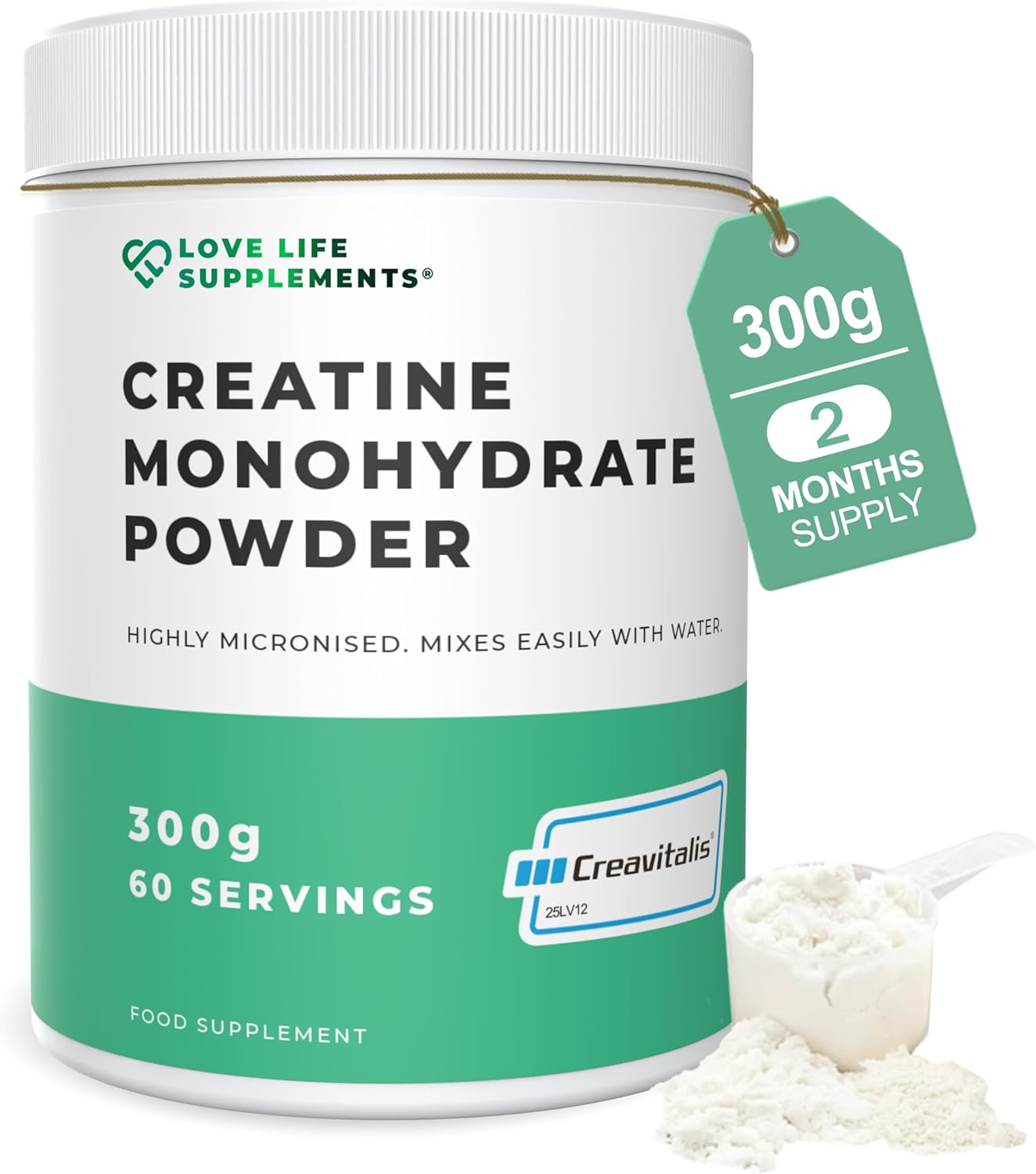 Creapure® Creatine Monohydrate Powder 300g – 60 Servings – Creavitalis® Micronised Vegan Creatine – Unflavoured, Fast Mixing – Muscle Growth, Strength, Power – 3rd Party Tested, UK Brand