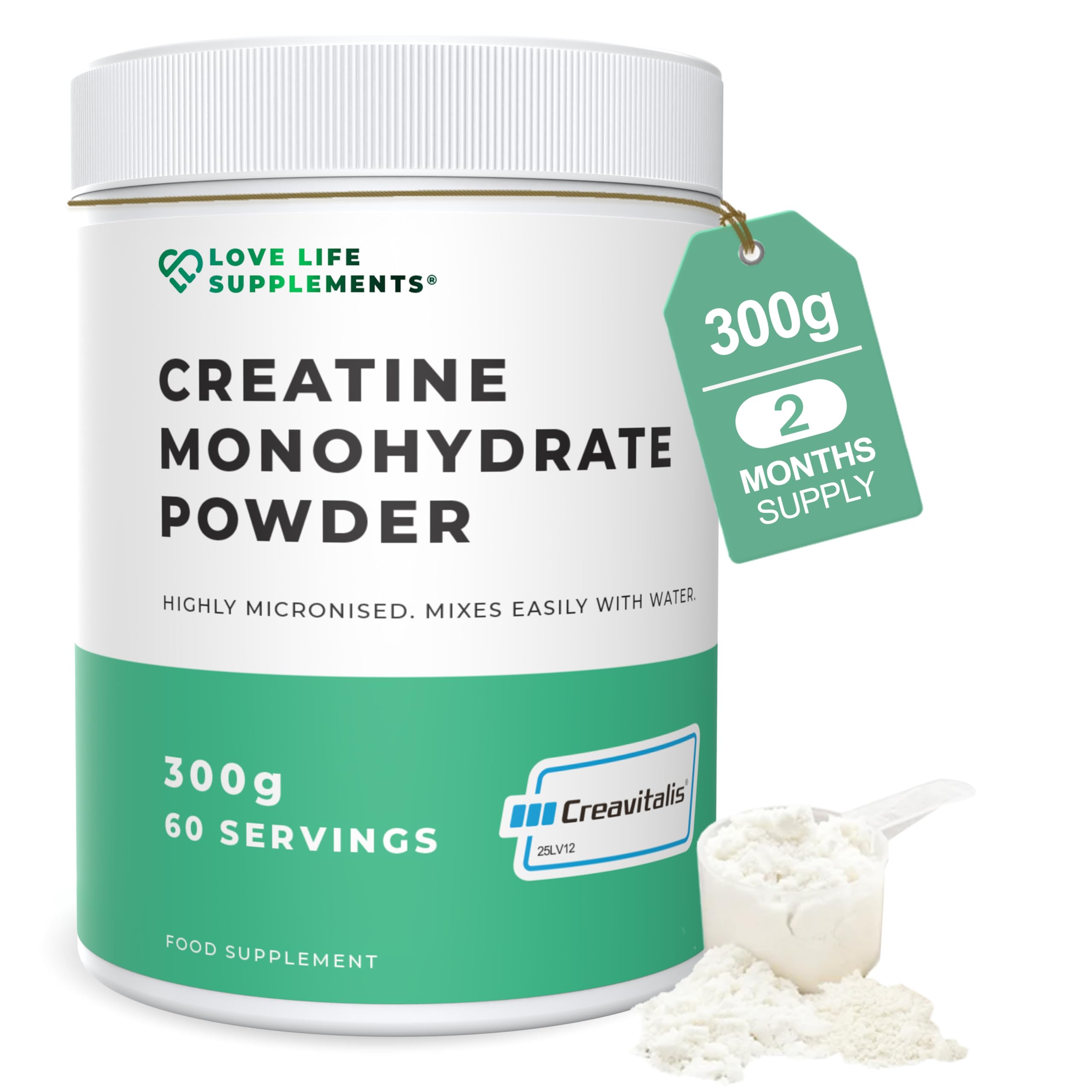 Creapure® Creatine Monohydrate Powder 300g – 60 Servings – Creavitalis® Micronised Vegan Creatine – Unflavoured, Fast Mixing – Muscle Growth, Strength, Power – 3rd Party Tested, UK Brand