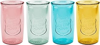 Colored Glassware, Ice Cold Drinking Glasses Set of 4 – 20 Oz Vintage Glass Cups for Kitchen, Dining Table – Multi- Colors Glass Tumblers. Hand Wash.