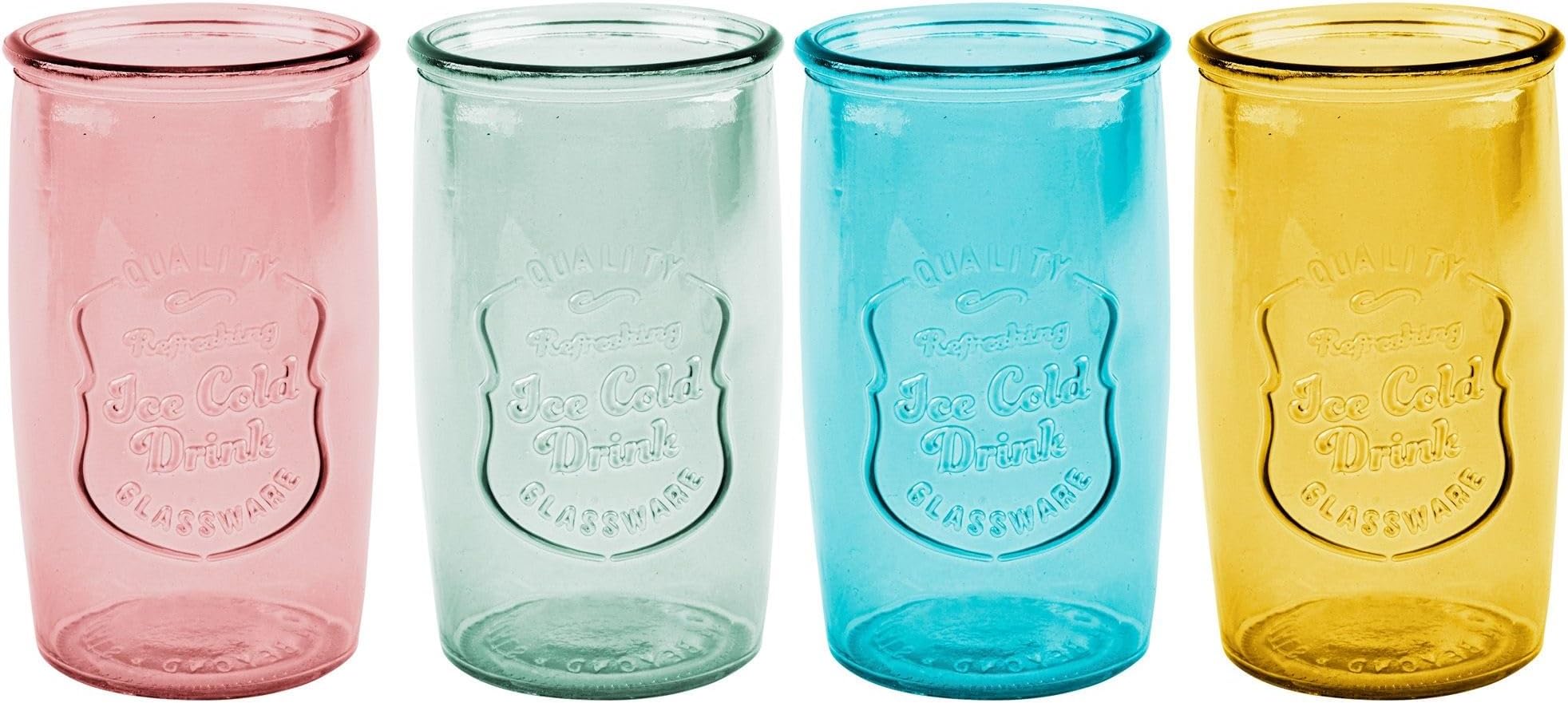 Glaver's Colored Glassware, Ice Cold Drinking Glasses Set of 4 – 20 Oz Vintage Glass Cups for Kitchen, Dining Table – Multi- Colors Glass Tumblers. Hand Wash.