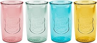 Glaver's Colored Glassware, Ice Cold Drinking Glasses Set of 4 – 20 Oz Vintage Glass Cups for Kitchen, Dining Table – Multi- Colors Glass Tumblers. Hand Wash.