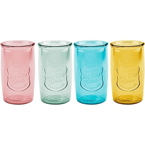 Glaver's Colored Glassware, Ice Cold Drinking Glasses Set of 4 – 20 Oz Vintage Glass Cups for Kitchen, Dining Table – Multi- Colors Glass Tumblers. Hand Wash.