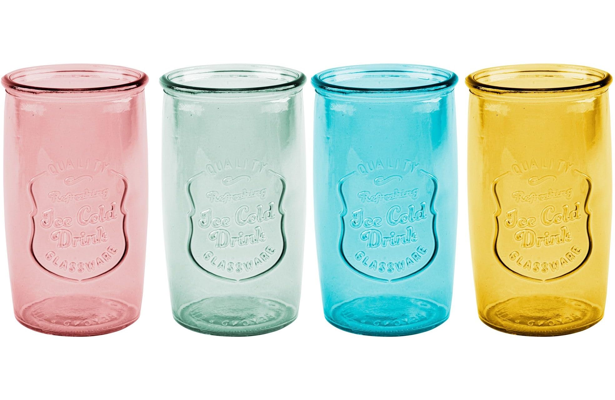 Glaver's Colored Glassware, Ice Cold Drinking Glasses Set of 4 – 20 Oz Vintage Glass Cups for Kitchen, Dining Table – Multi- Colors Glass Tumblers. Hand Wash.