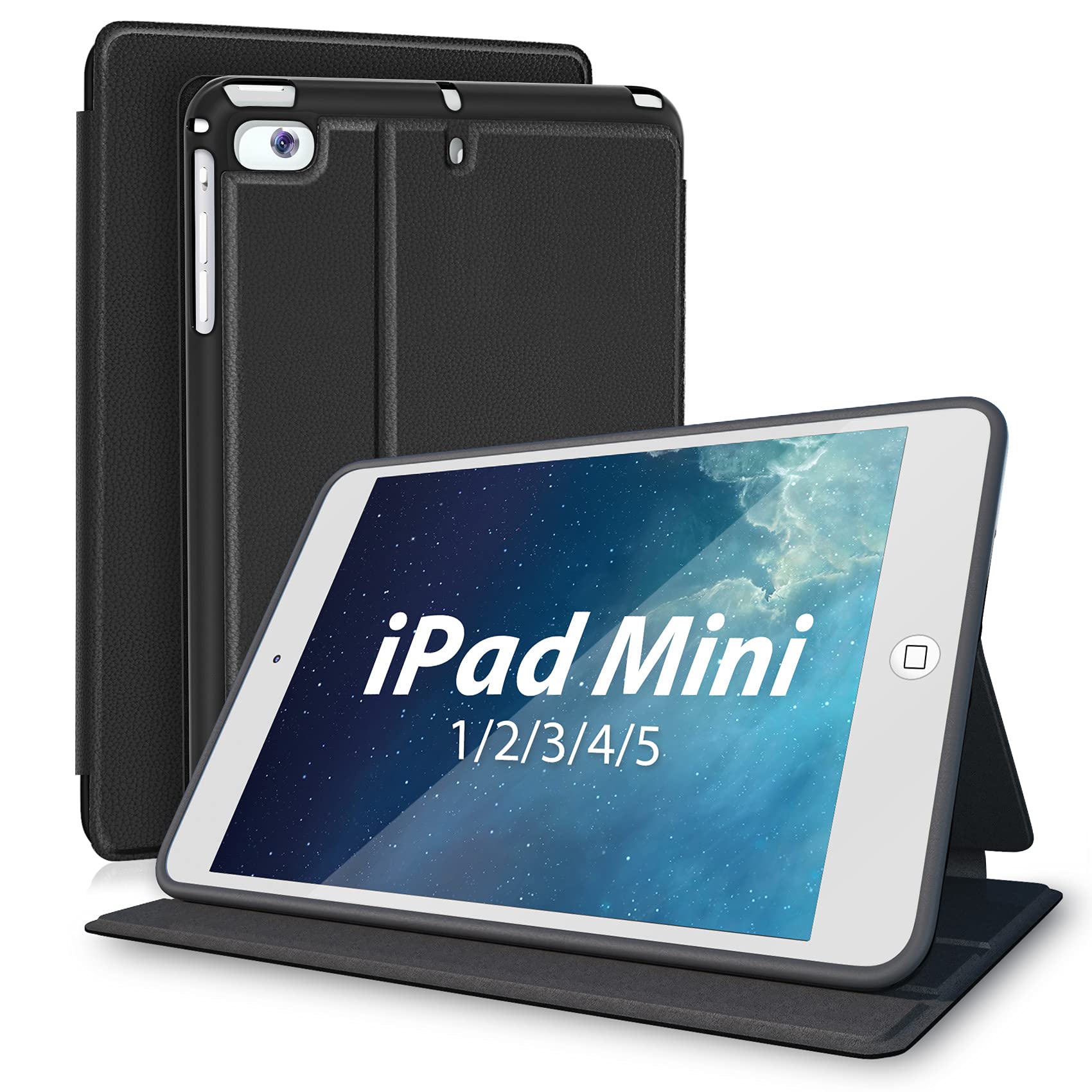 Miroddi iPad Mini Case, case for iPad Mini 5 / Mini 4 , iPad Mini 5th Generation case, ipad Mini 5 4 3 2 1 Case Cover,Slim Stand Protective Folio TPU Smart Cover with Auto Sleep/Wake, Black