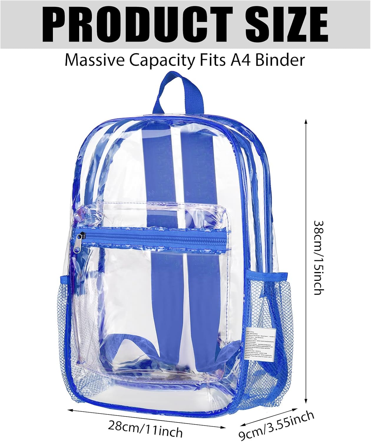 Silkfly 12 Pack Clear Backpacks Bulk PVC Transparent Bookbags Heavy Duty See Through Bags with Pockets for Stadium Work Travel (15 x 11 x 5.2 Inches,Black,Gray,Blue,Pink)
