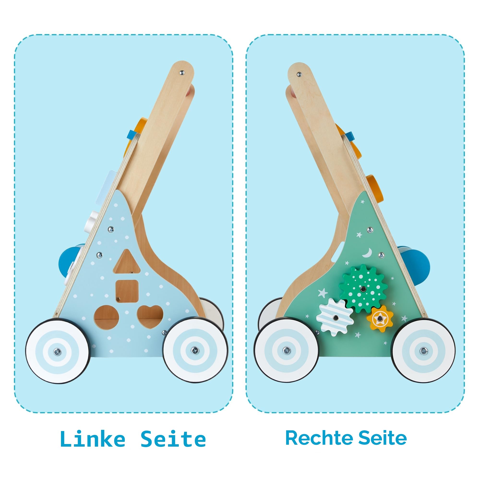 Lauflernwagen Holz 10 in 1 Verwendung als Laufwagen Baby Lauflernhilfe Holz mit gummierten Holzrädern und Activity Center Gehfrei Lauflernhilfe Baby Spielzeug für Jungen und Mädchen