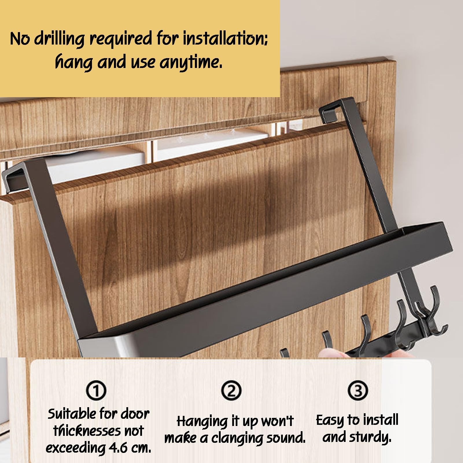 Organizzatore da Appendere alla Porta, Contenitore a Parete per dispensa con Ampio Cestino e 7 Ganci per Bagno, Camera da Letto e Lavanderia.