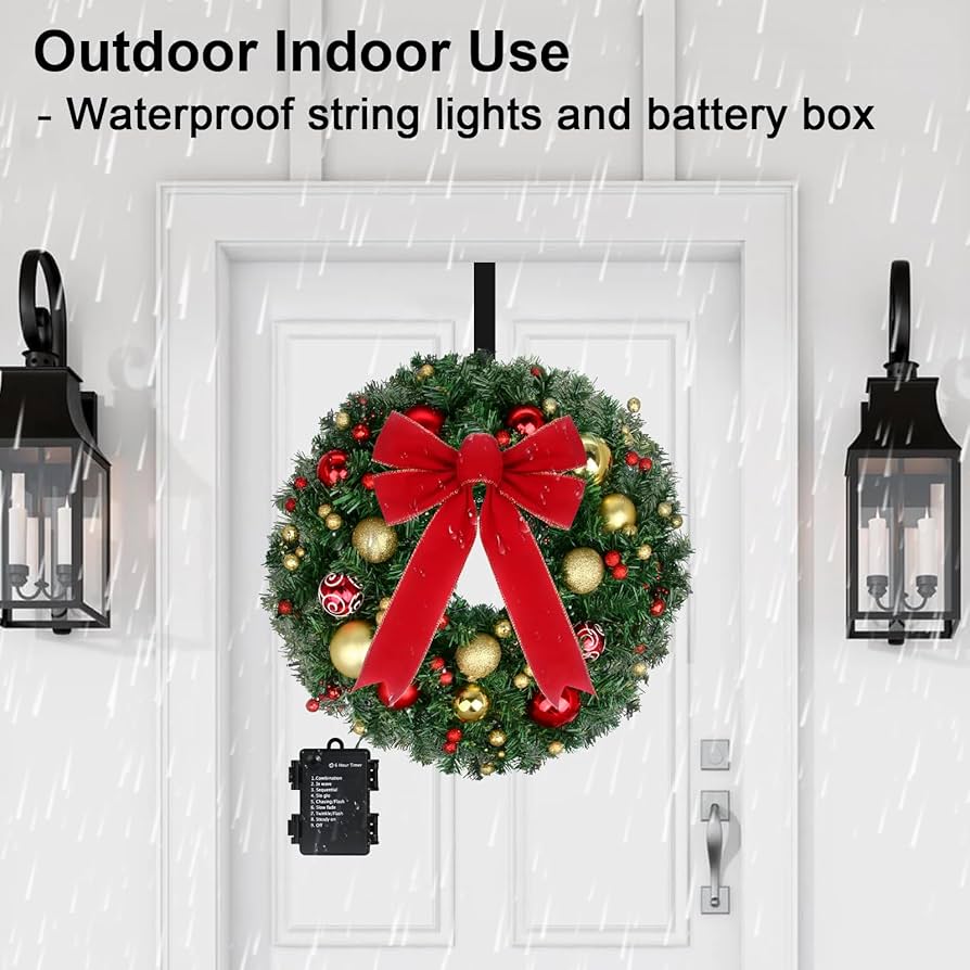 Amazon.co.jp: 24インチ ライト付きクリスマスリース ライト付き - 50