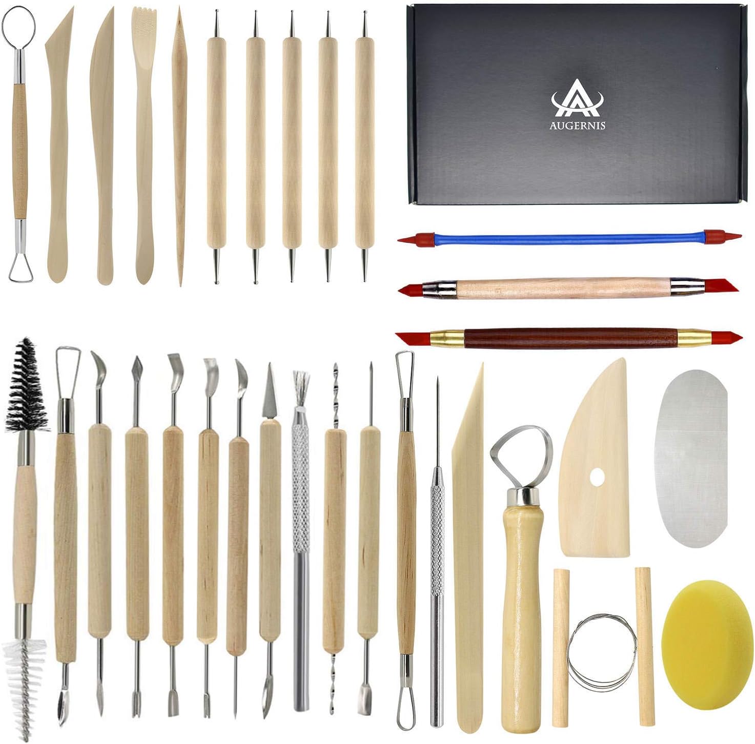 Augernis Pottery Sculpting Tools 32PCS Ceramic Clay Carving Tools Set for Beginners Expert Art Crafts Kid's After School Pottery Classes Club Children Students