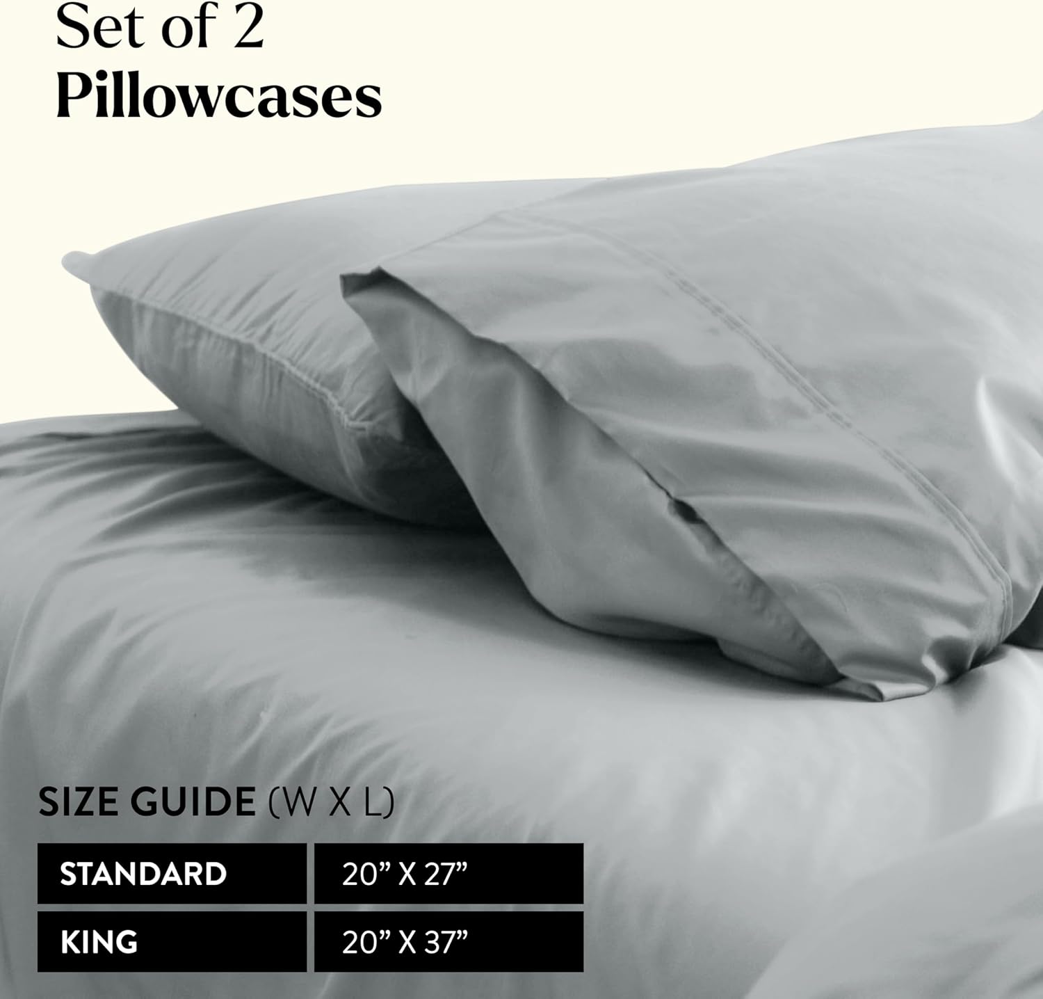 Miracle Made Luxe Soft Cooling Pillowcase, 2-Piece Silver-Infused Cotton Fabric, Cool and Breathable Case for Sensitive Skin, King/Cali King Size Covers, Silver Grey