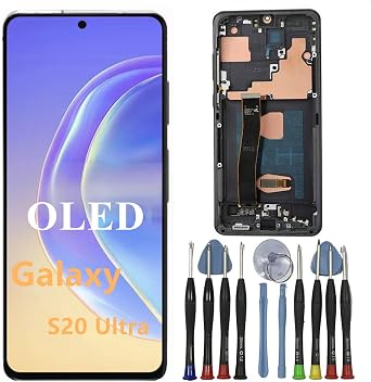6.9" OLED Galaxy S20 Ultra Screen Replacement for Samsung S20Ultra 5G Display Touch Screen Digitizer Assembly SM-G988U SM-G988U1 SM-G988B LCD Support Fingerprint with Black Frame + Tools