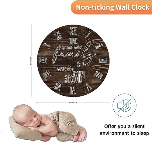 Miniatura 147 de UFunhome Reloj de pared de madera con cita familiar, el tiempo que pasa con la familia vale la pena cada segundo, reloj colgante redondo, funciona