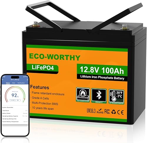 ECO-WORTHY Batterie Lithium 12V 100AH Bluetooth,1280Wh Én…