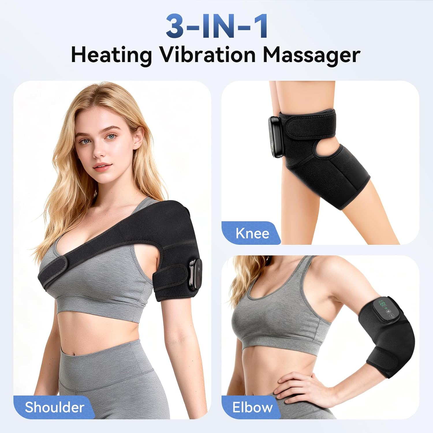 Heating Pad for Knee, Knee Massager with Heat, 3-in-1 Foot Massager with Heated for Knee/Shoulder/Elbow, 5 Heat Levels and 5 Vibration Modes, Adjustable Size, Gift for Mom/Dad