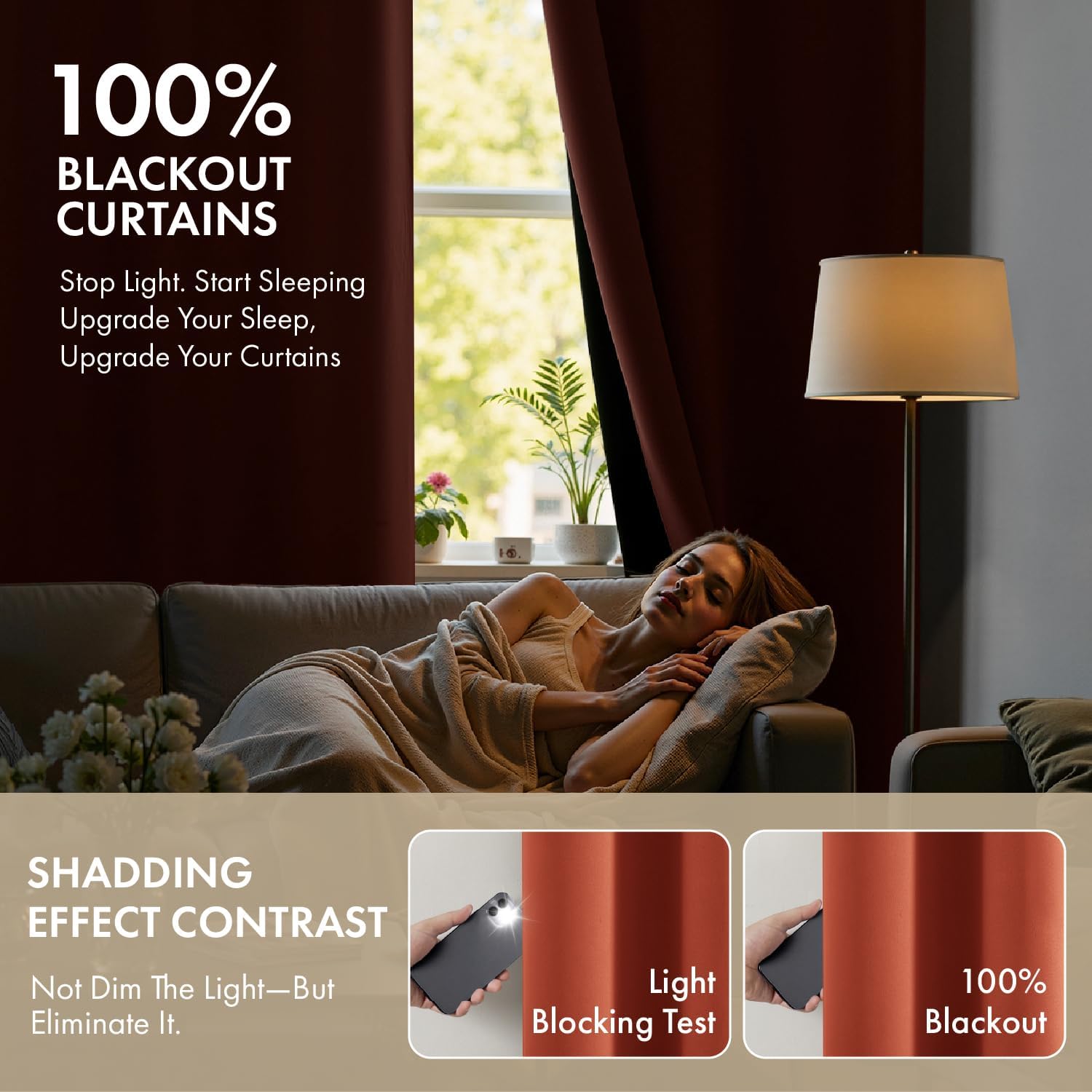  Burnt Orange 100% Blackout Fall Curtains for Bedroom 40x45 Inch Long | 2 Thick Layers Thermal Insulated Short Curtains with Black Liner, Noise Reducing Grommet， Drapes for Living Room, 2 Panels thumbnail