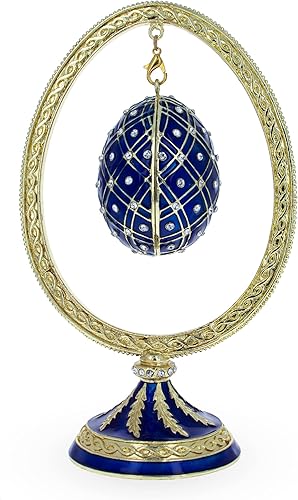 BestPysanky Huevo de Pascua con esmalte azul en forma de huevo en forma de huevo