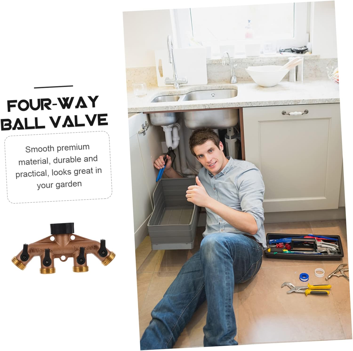 Way Ball Valve Garden Hose Supplies Brass Connector Hose Splitter Faucet Splitter