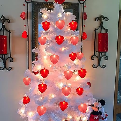 Miniatura 7 de Egcol Luces de corazón rojas y rosas, luces de 8.5 pies para el día de San Valentín con 10 luces de corazón 3D rojas y rosas, tira de luces de