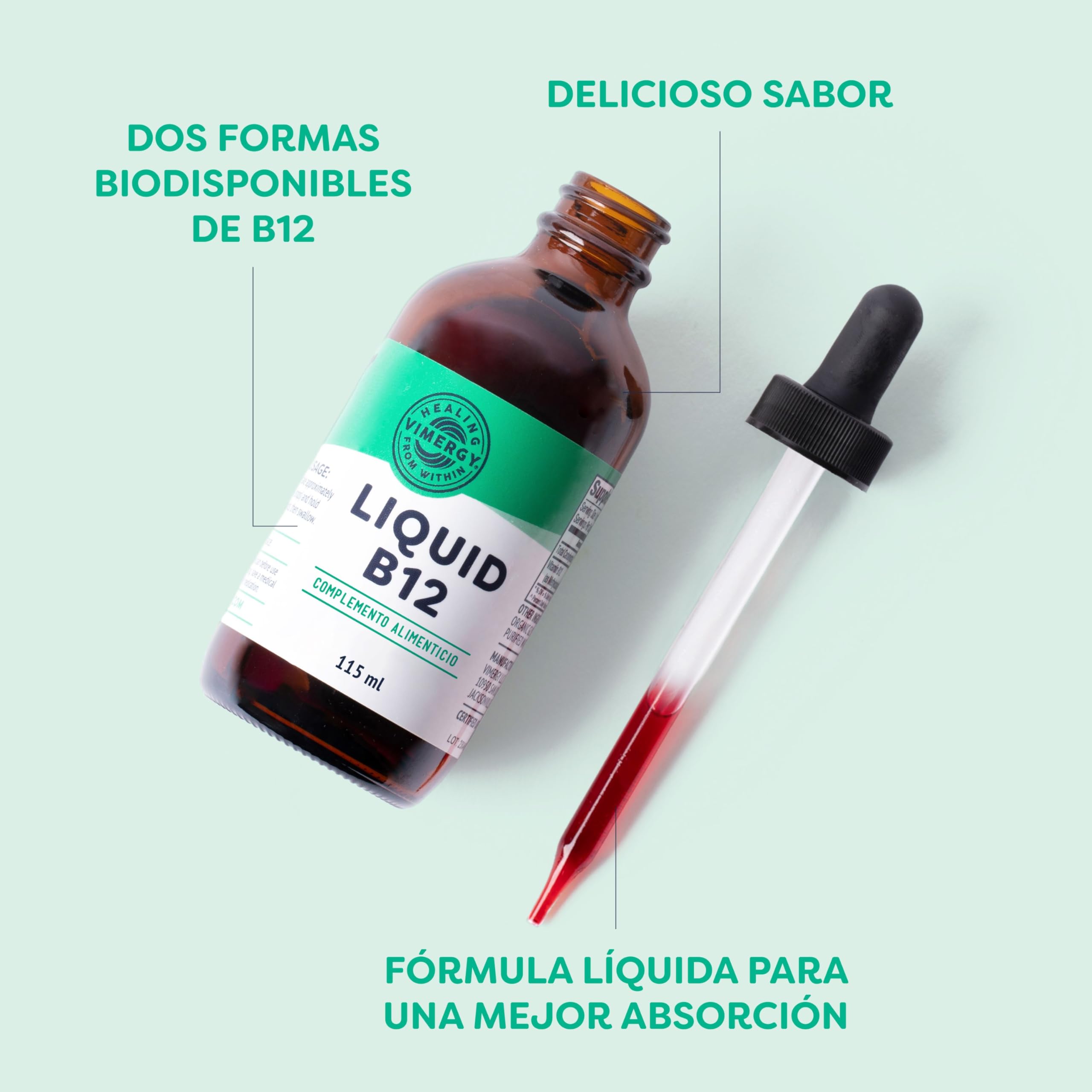 Vimergy Liquid B12 – 115 ml – Vitamina B12 Líquida - Vitamina B12 Vegana Sabor Dulce Natural – Sin Azúcar Refinado ni Gluten – Sin OMG – Apta para Keto y Paleo