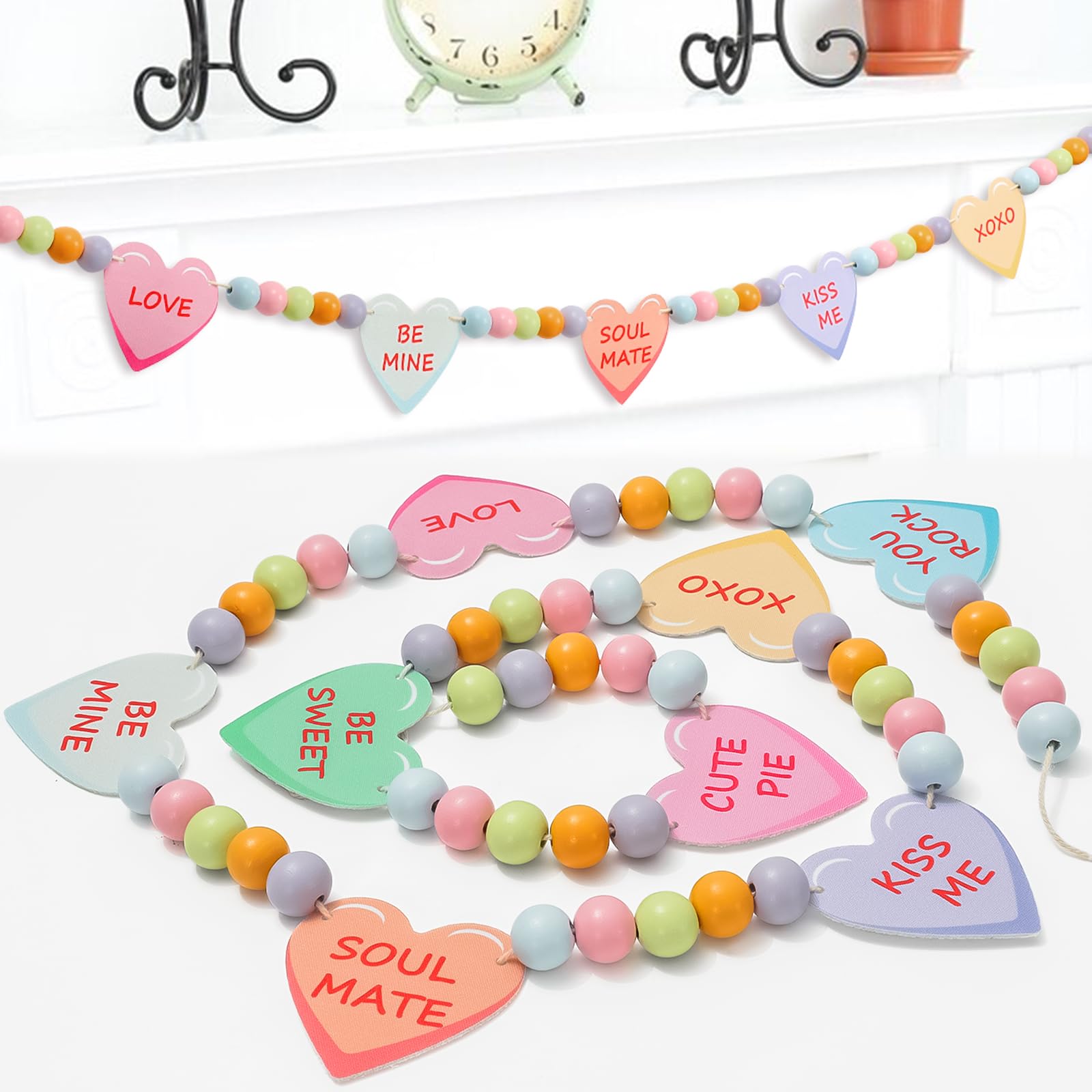 Flocked Conversation Hearts Garland