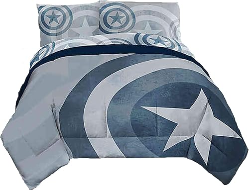 CAPTAIN AMERICA Marvel - Juego de funda de edredón tamaño matrimonial para adultos, 3 piezas, funda de edredón con 2 fundas de almohada