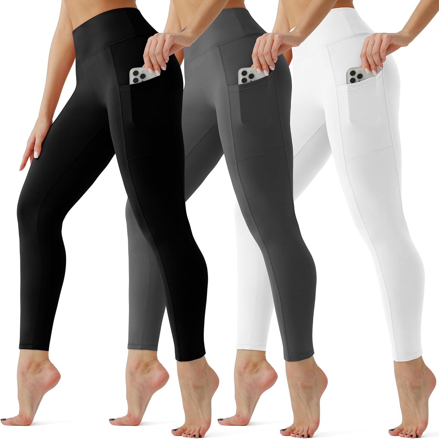 SUNCLOVE 3 Pack Leggings with Pockets for Women High Waisted Tummy Control Womens Leggings Yoga Pants