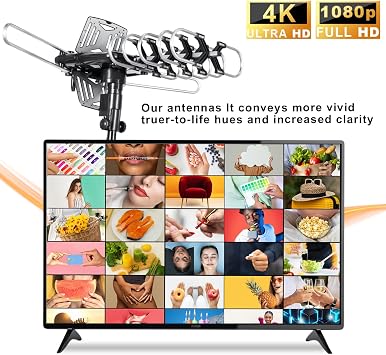 Amplified Outdoor TV Antenna 200+Mile Motorized 360 Degree Rotation, Remote Control, Mounting Pole & RG6 Cable, Dual TV Outputs, Supports UHF VHF 1080P 4K Smart & Older TVs