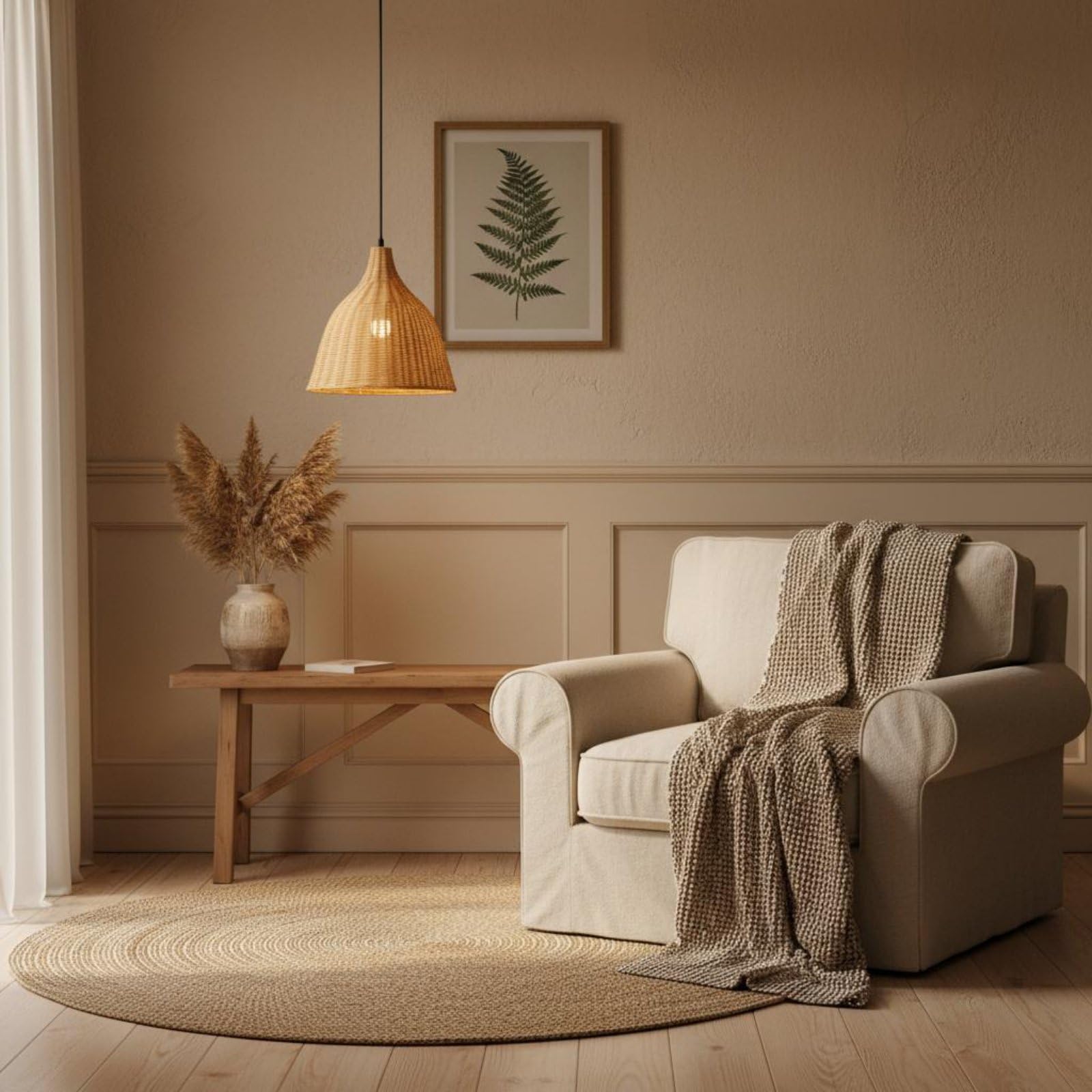 Lampada a Sospensione Intrecciata Rattan Bambù Plafoniera Decorativa E27 Installazione Veloce Ambiente Caldo Adatta per Sala da Tè Sala da Pranzo Ristorante Decorazione Bohemien, 35 Cm