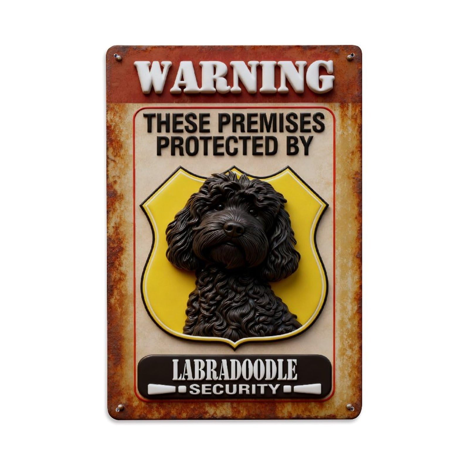 Warning Sign With Dog Image_1 Vintage Metal Tin Sign Retro Wall Decor, Bar Garage Cafe Kitchen Home Wall Art Poster Decoration 8x12inches