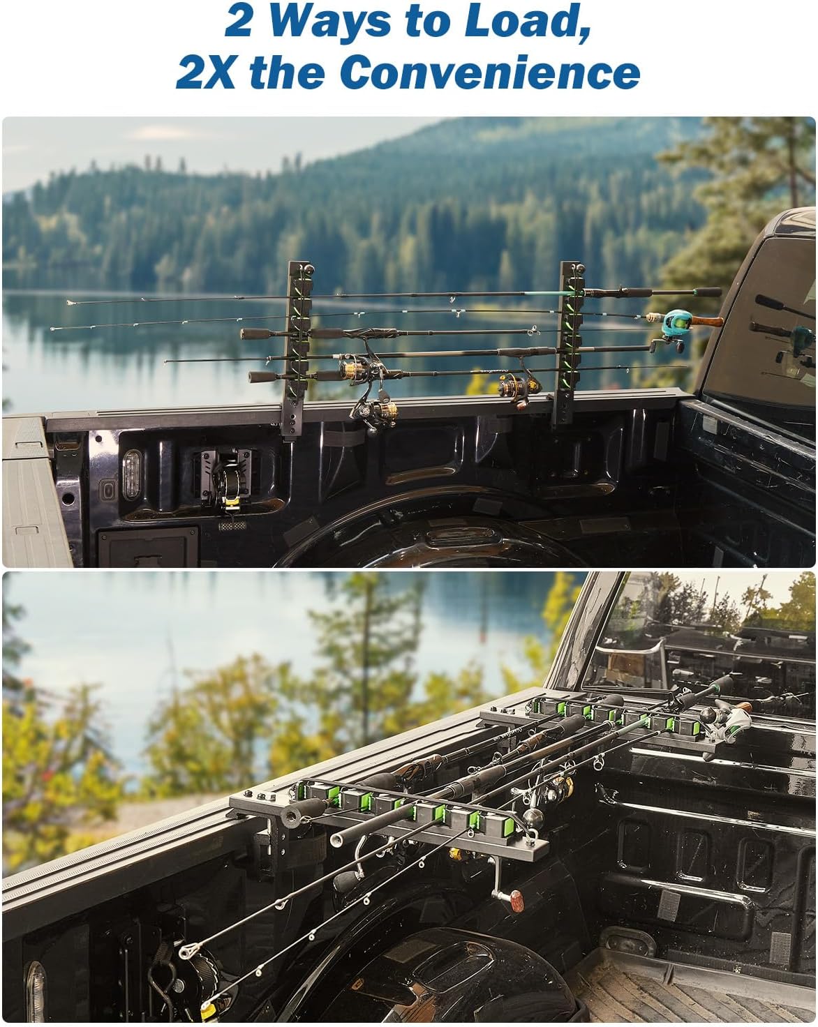 JOYTUTUS Truck Bed Fishing Rod Holder | 6-Rod Capacity | Secure Clamp-On Design | Fits Truck Bed & Boats | Horizontally or Vertically Place