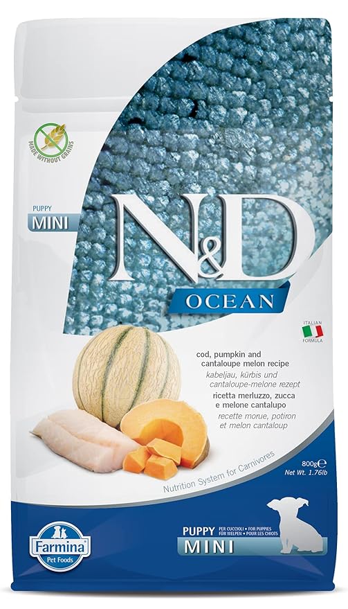 FARMINA N&D Ocean ? COD Pumpkin& Cantaloupe Melon - Grain Free - Dog Dry Food - Puppy - Mini Breed (800gram)
